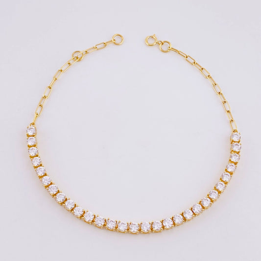 Pulso Modulable Tenis 5.4g / 7 3/4 in - 7 1/4 in / 3mm Oro Amarillo 18K