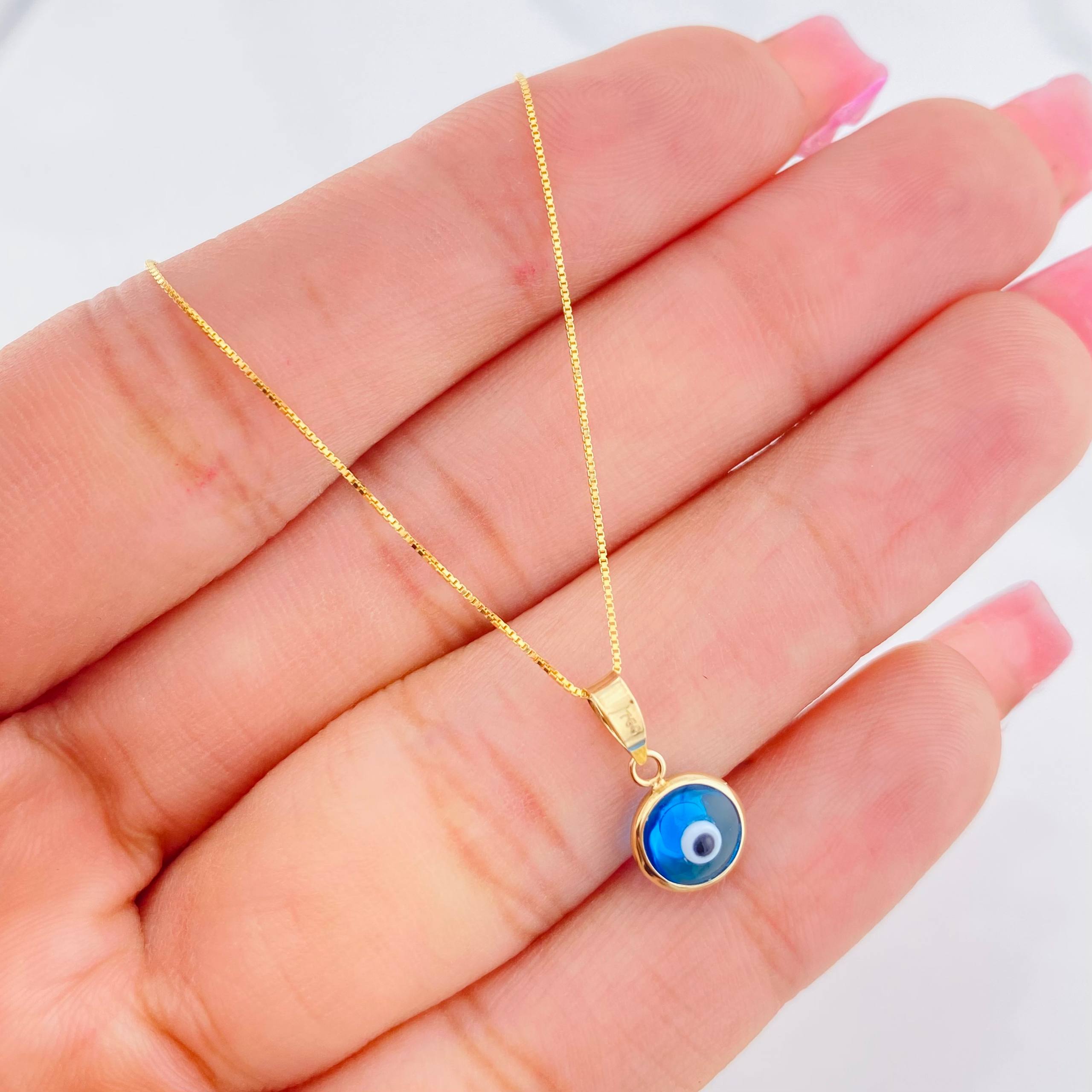 Set Cadena Veneciana + Dije Ojo Turco / 1.55g / 18 in Oro Amarillo 18K
