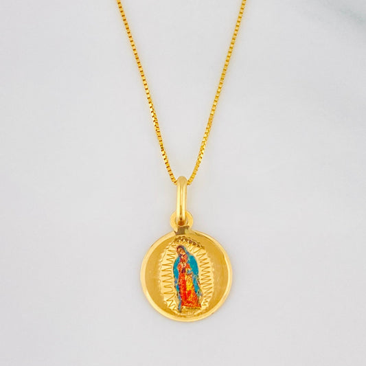 Set Cadena Veneciana + Dije Virgen de Guadalupe / 1.6g / 18 in Oro Amarillo 18K