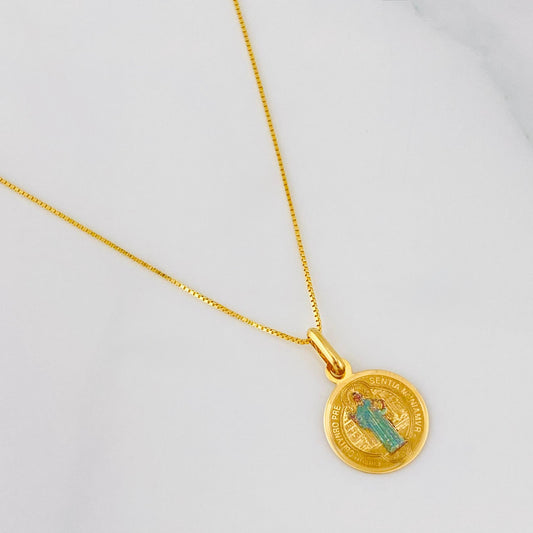 Set Cadena Veneciana + Dije San Benito / 1.5g / 18 in Oro Amarillo 18K