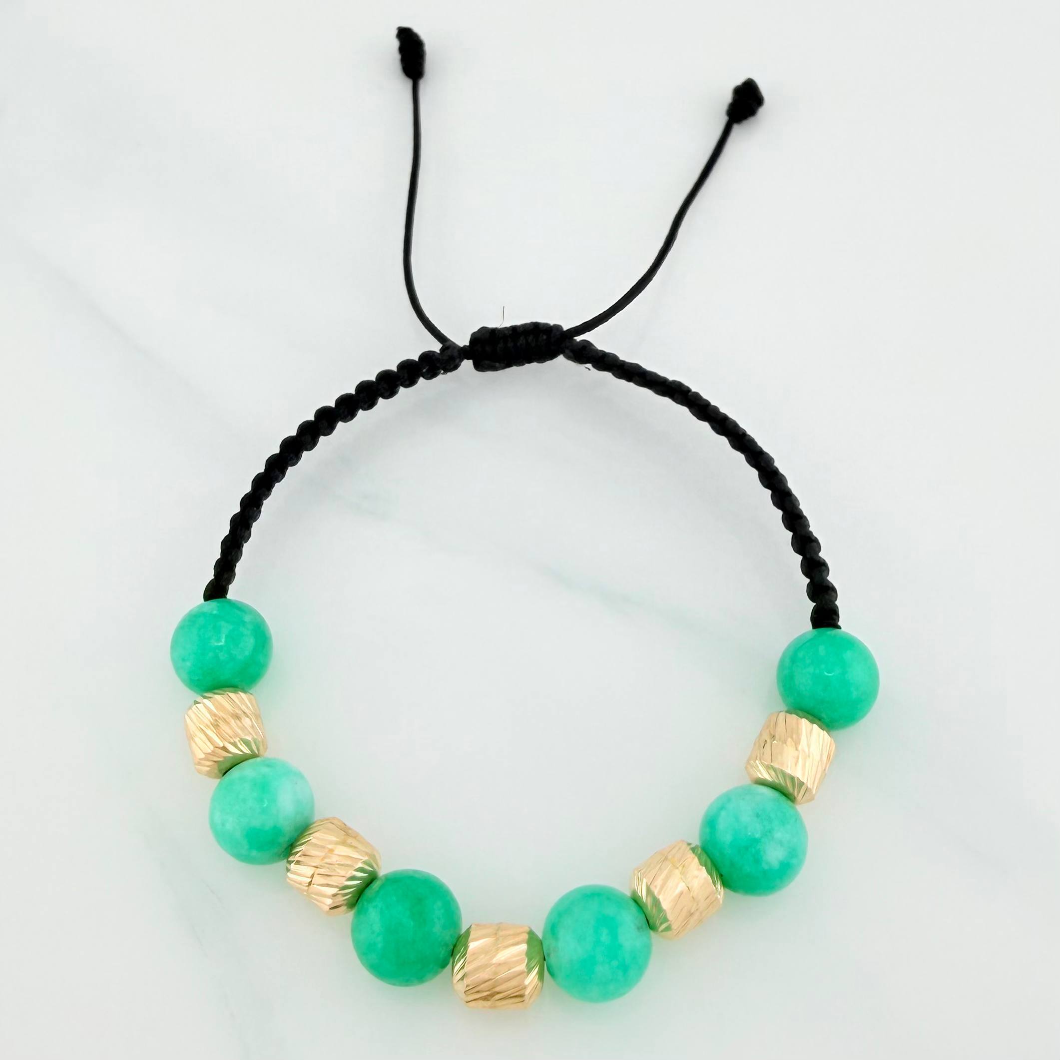 Black Woven Bracelet Rough Emerald 6 Units / 6Mm 18K Yellow Gold