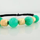 Black Woven Bracelet Rough Emerald 6 Units / 6Mm 18K Yellow Gold