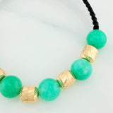 Black Woven Bracelet Rough Emerald 6 Units / 6Mm 18K Yellow Gold