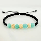 Black Woven Bracelet Rough Emerald 4 Pcs / 6Mm 18K Yellow Gold