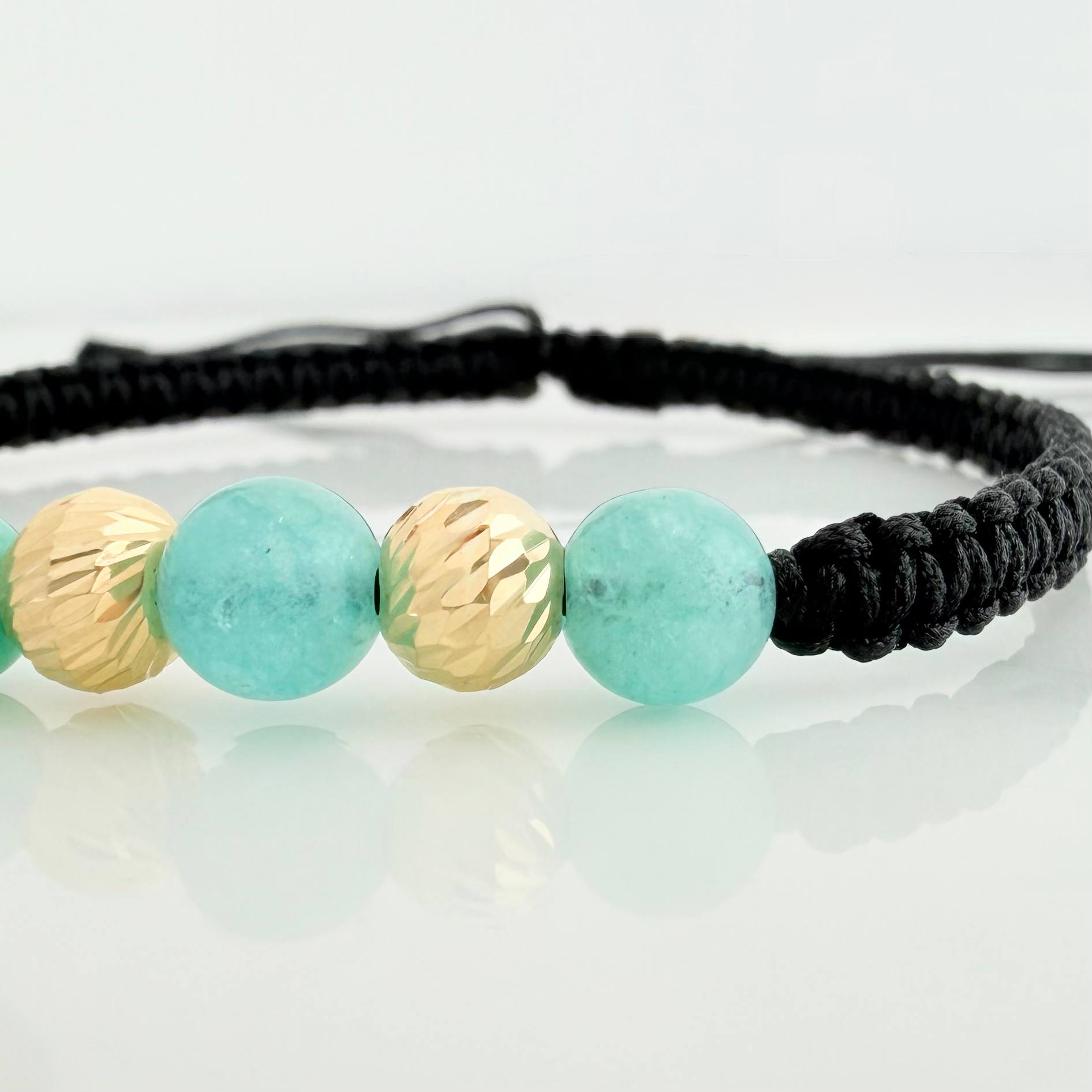 Black Woven Bracelet Rough Emerald 4 Pcs / 5Mm 18K Yellow Gold