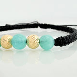 Black Woven Bracelet Rough Emerald 4 Pcs / 5Mm 18K Yellow Gold