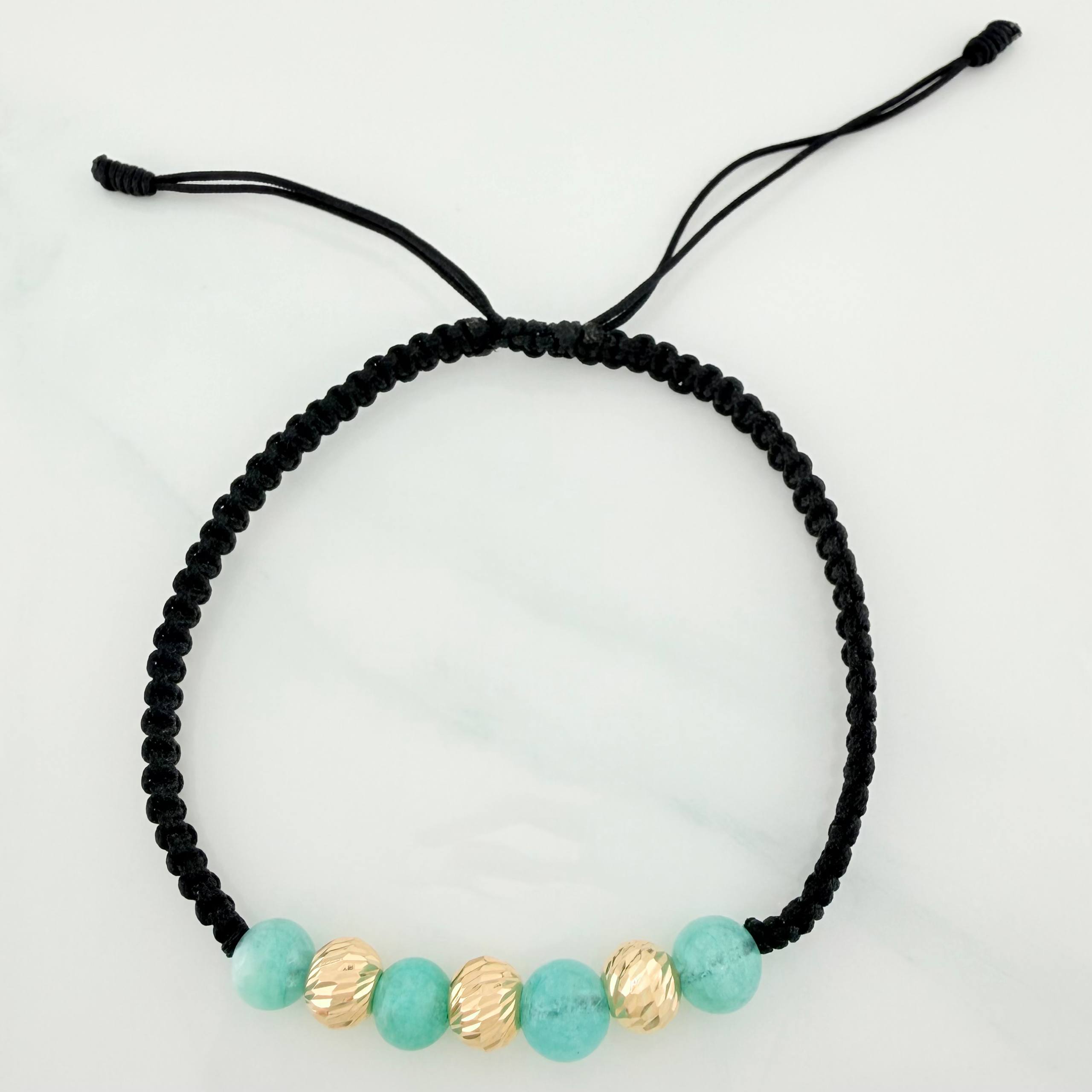 Black Woven Bracelet Rough Emerald 4 Pcs / 5Mm 18K Yellow Gold