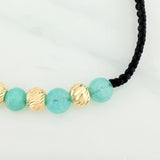 Black Woven Bracelet Rough Emerald 4 Pcs / 5Mm 18K Yellow Gold