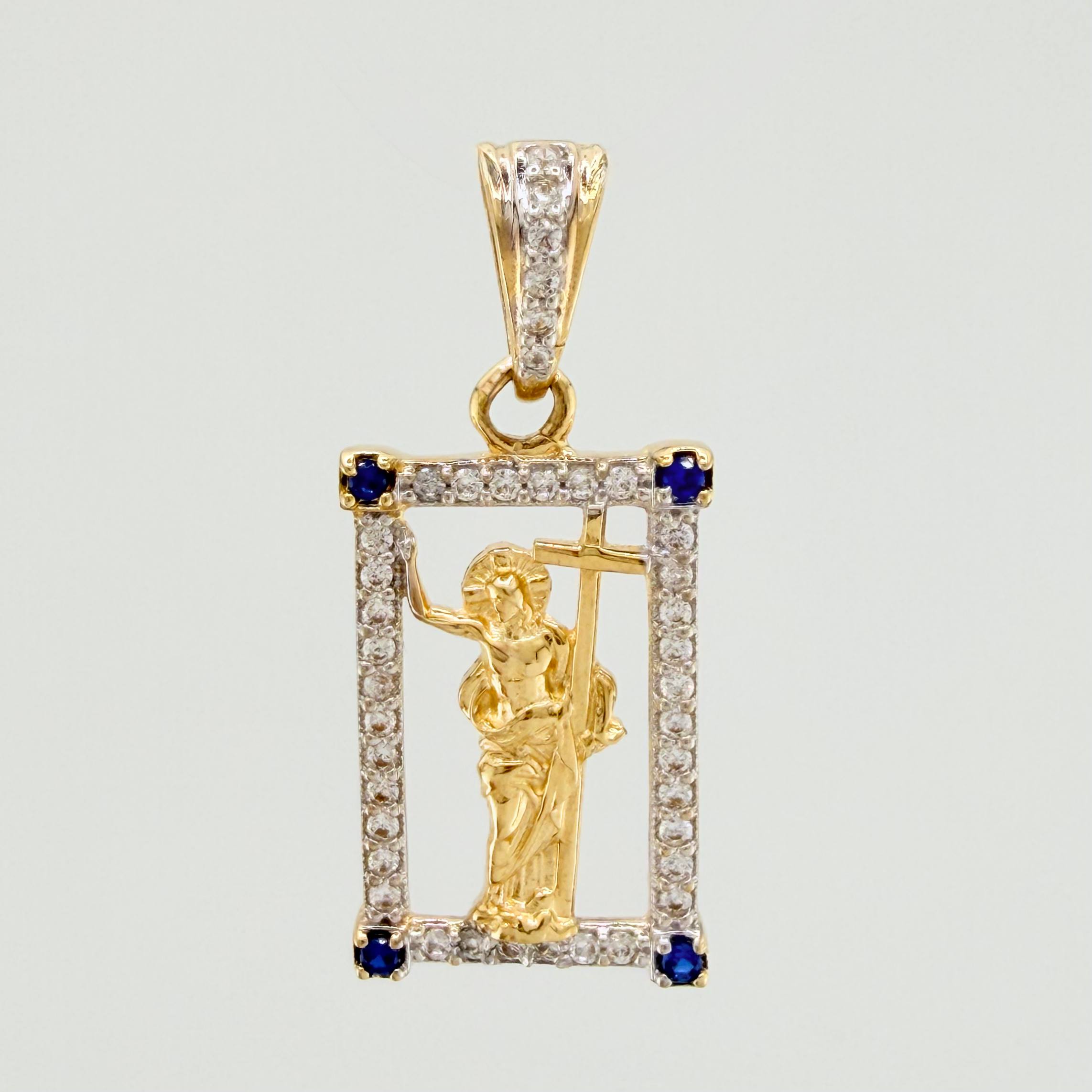 Pendant Resurrected Jesus 2.4 g / 1 in Two Yellow White Gold 18K