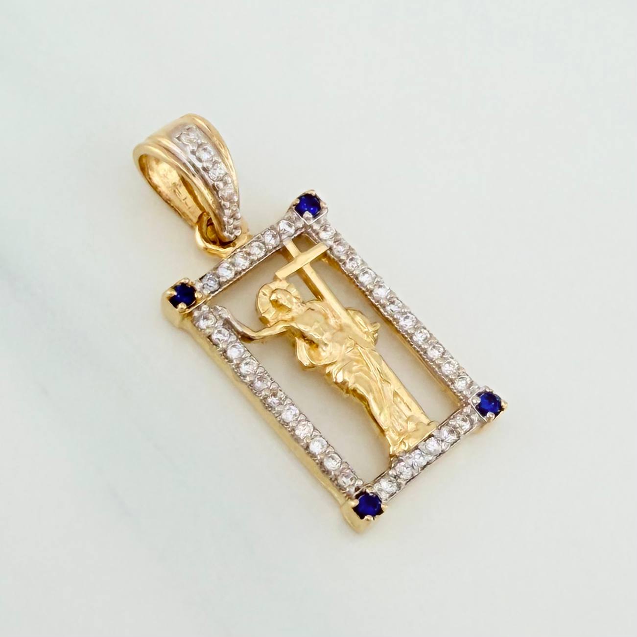 Pendant Resurrected Jesus 2.4 g / 1 in Two Yellow White Gold 18K