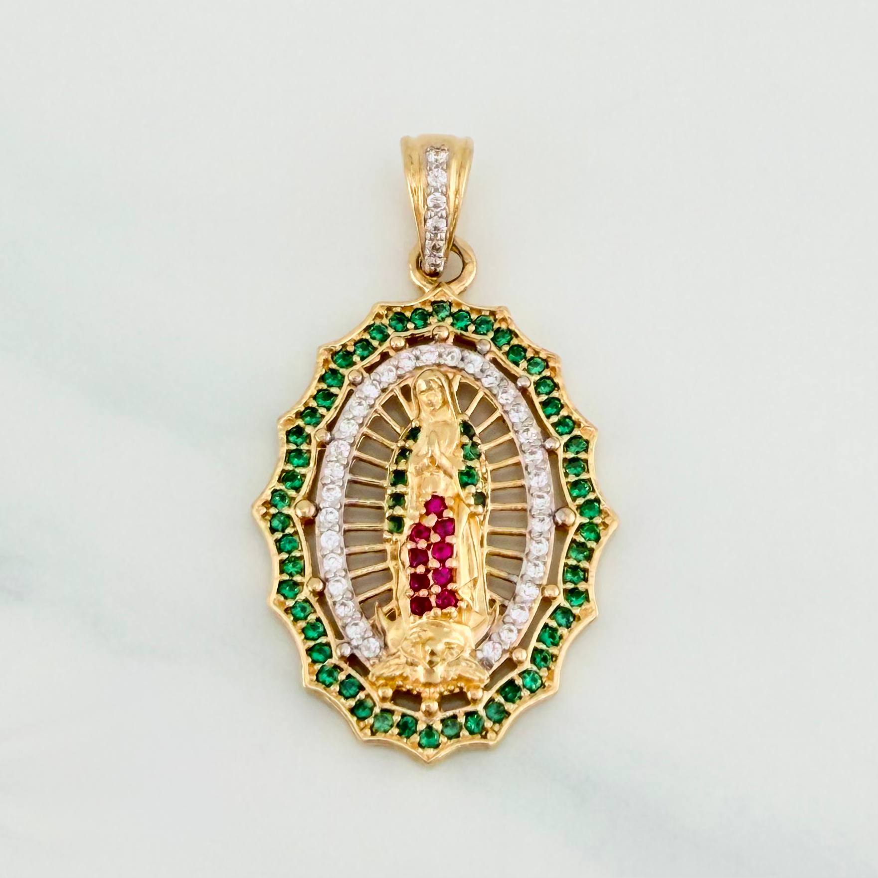 Virgin of Guadalupe Pendant 3.9 g / 1 1/4 in Two-Tone Yellow White Gold 18K