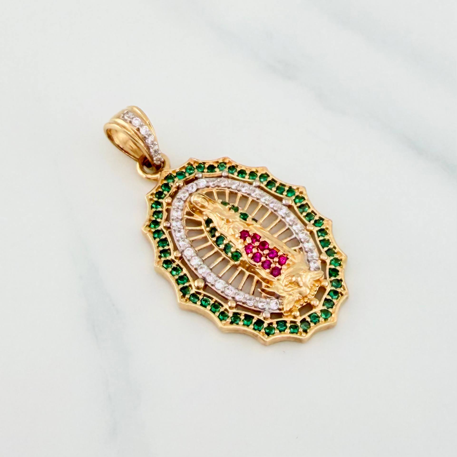 Virgin of Guadalupe Pendant 3.9 g / 1 1/4 in Two-Tone Yellow White Gold 18K