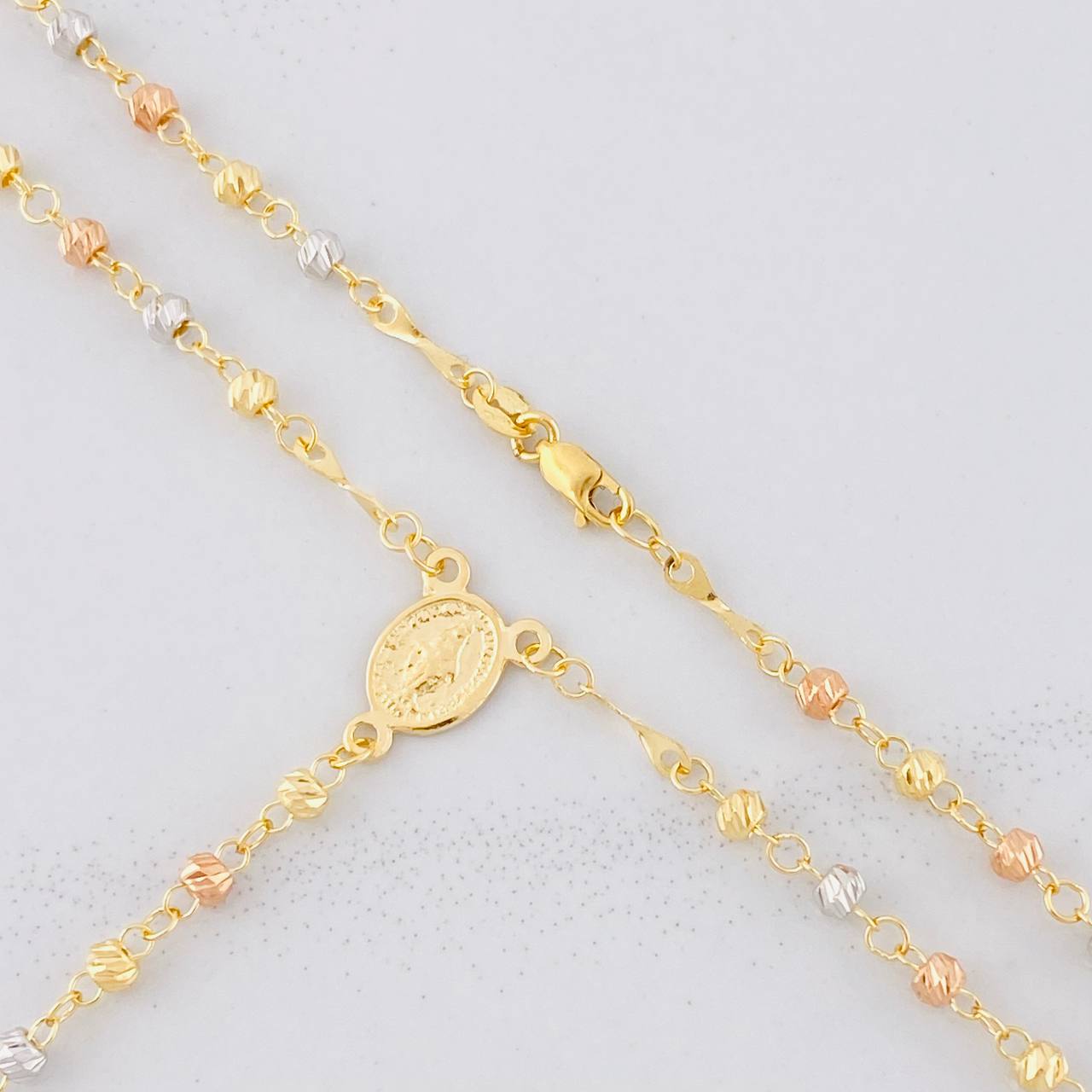 Miraculous Virgin Rosary 6.1g / 20 in / 3mm Three Golds 18K