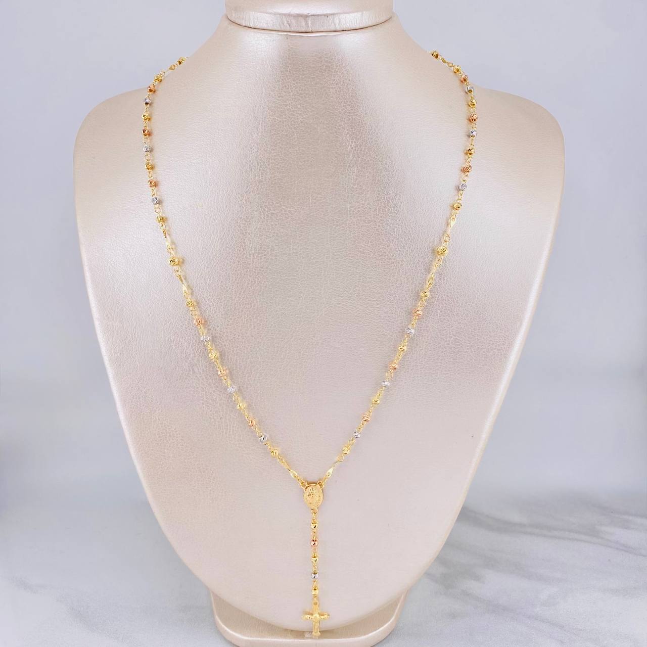 Miraculous Virgin Rosary 6.1g / 20 in / 3mm Three Golds 18K