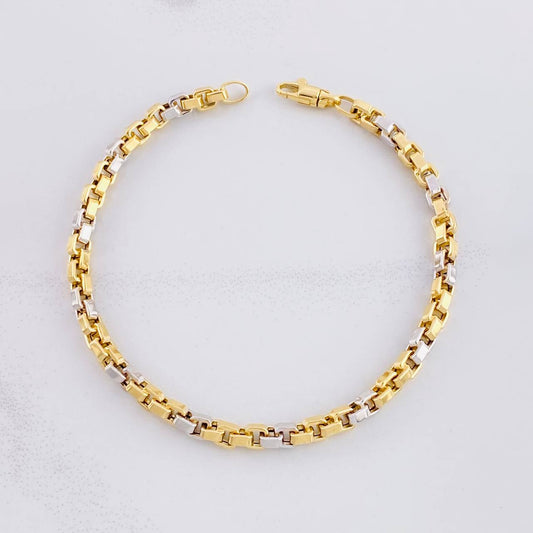 Pulso Veneciano Cuadrado 6.25g / 8 1/2 in / 4.3mm Dos Oros Amarillo Blanco 18K