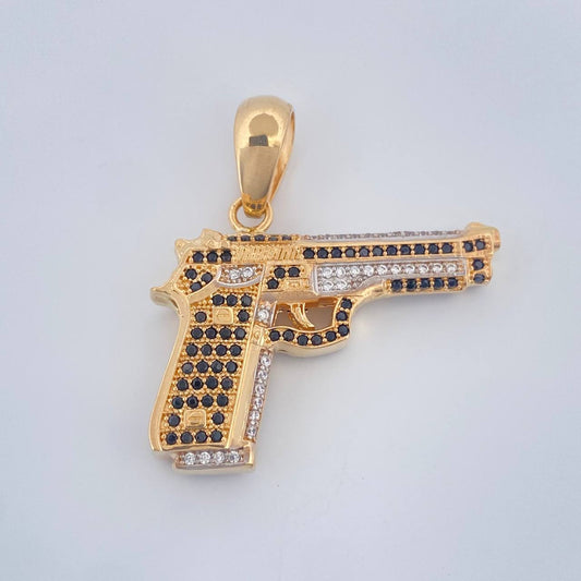 Dije Pistola 11.85gr / 1 in / Dos Oros Amarillo Blanco 18K $