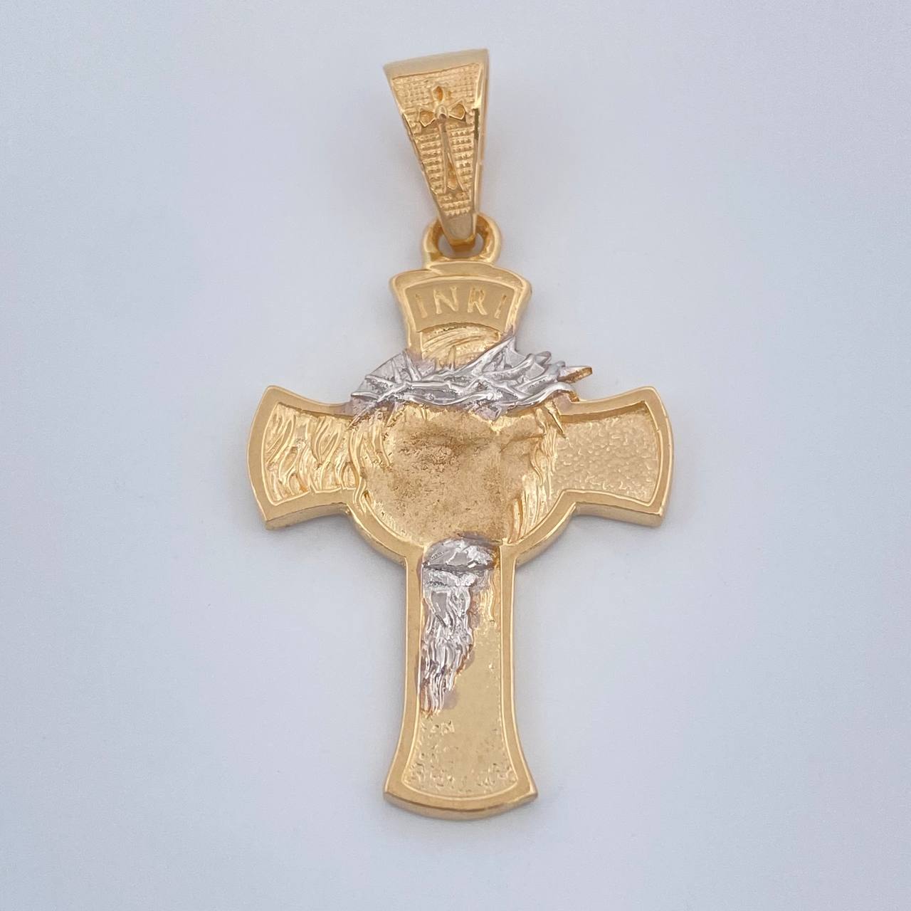 Dije Cruz Rostro Cristo 4.2gr / 1 1/2 in / Dos Oros Amarillo Blanco 18K $