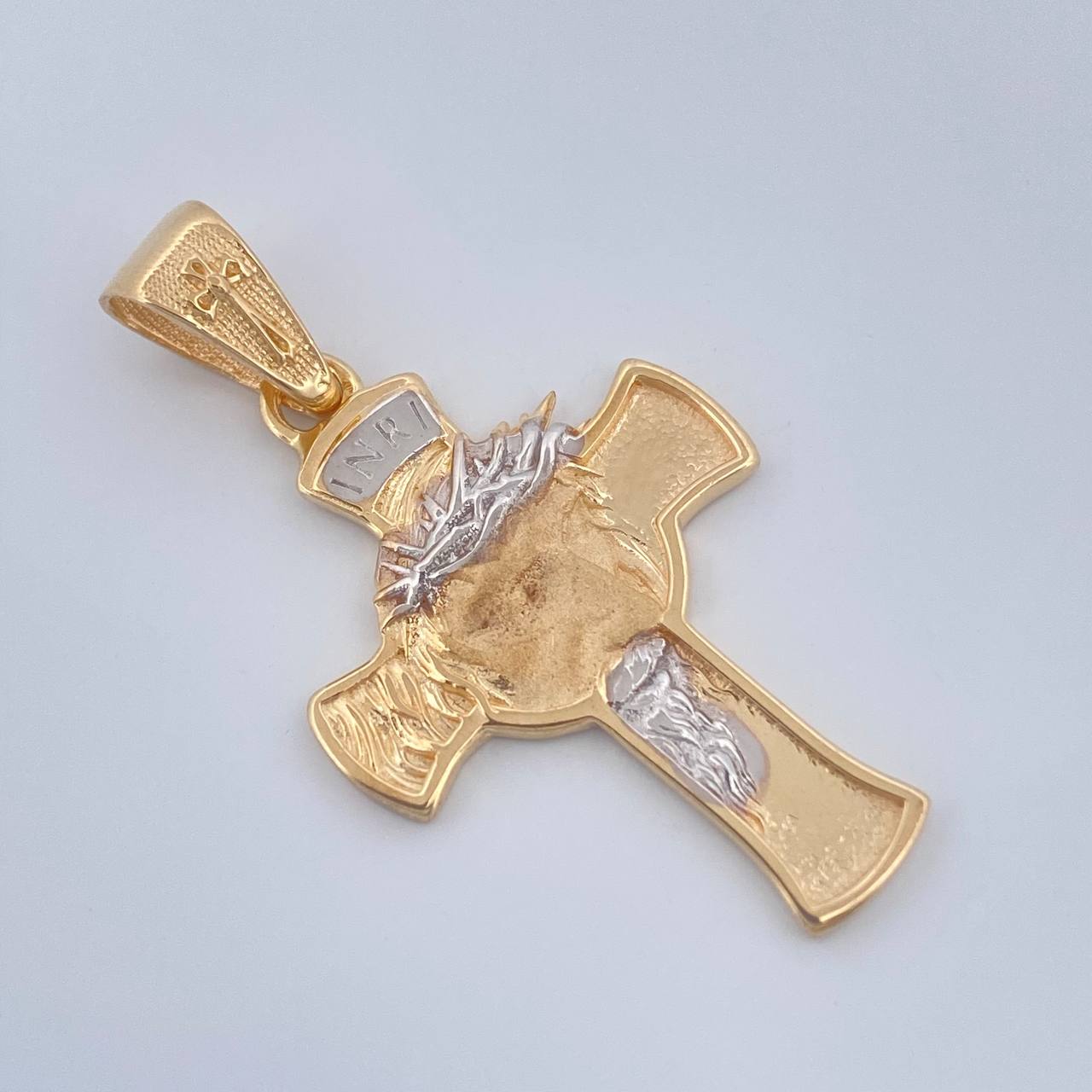 Dije Cruz Rostro Cristo 4.2gr / 1 1/2 in / Dos Oros Amarillo Blanco 18K $