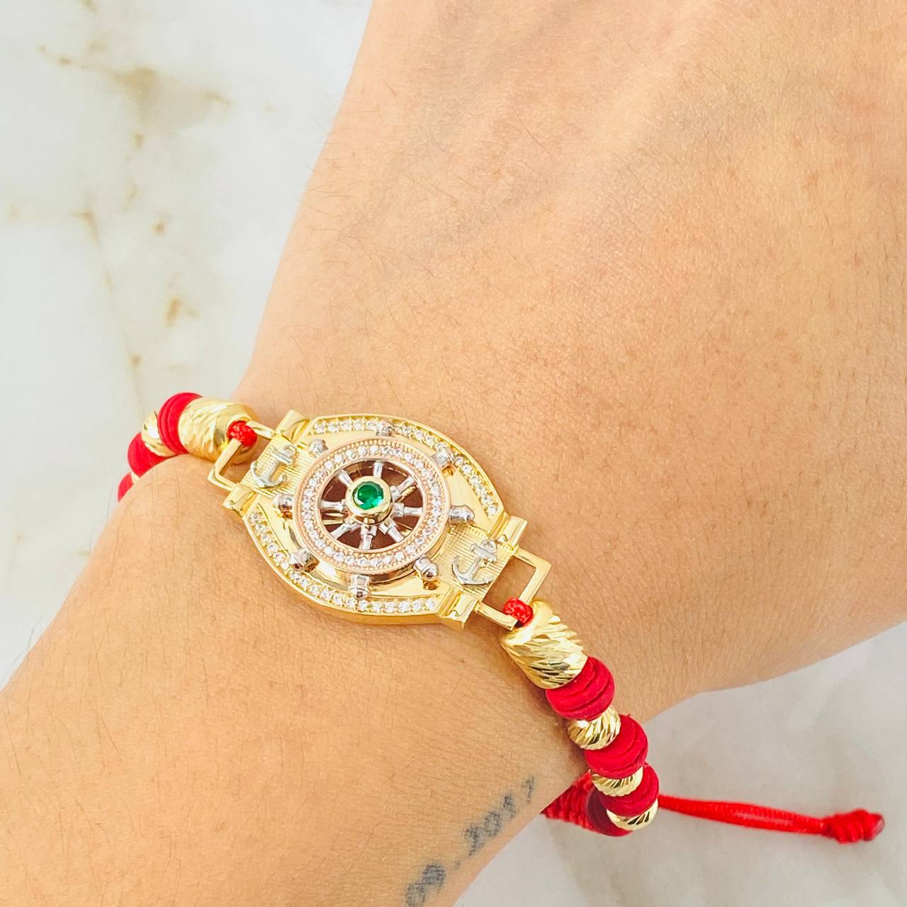 Red Bracelet Charm Mobile Rudder 8gr / 5mm Three Golds 18K *