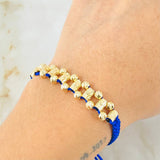 Blue Bracelet Beads Cylinders Wave 2.5gr / 4mm Yellow Gold 18K *