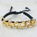 Pulsera Negra Bolas Cilindros Ola 3.1gr / 5mm Oro Amarillo 18K *