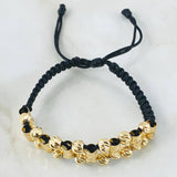 Pulsera Negra Bolas Cilindros Ola 3.1gr / 5mm Oro Amarillo 18K *