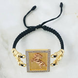 Pulsera Negra Herraje Recuadro Caballo 10.6gr / 5mm Tres Oros 18K *