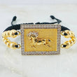 Pulsera Negra Herraje Recuadro Caballo Mate 11.8gr / 6mm-5mm-4mm Dos Oros Amarillo Blanco 18K *
