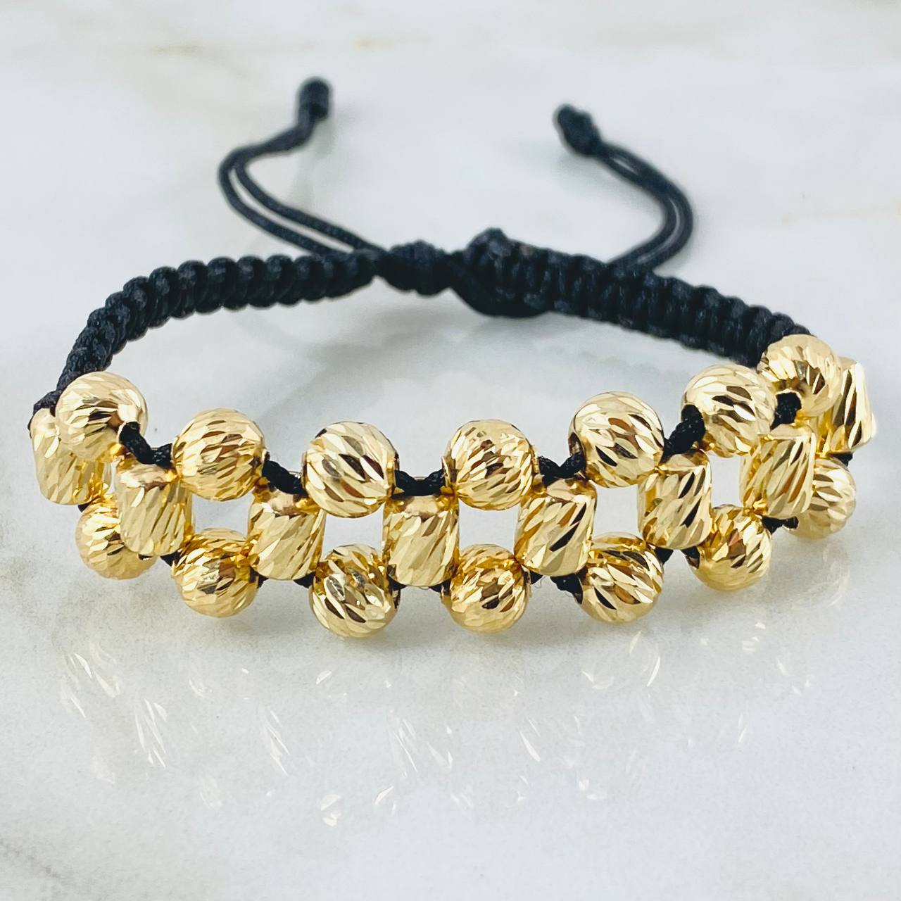 Black Bracelet Beads Cylinders 5.2gr / 6mm Yellow Gold 18K ©