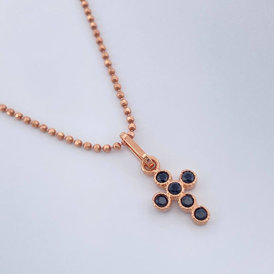 Set Cadena y Dije Militar + Cruz 3.55gr / 19 3/4 in / 1mm Oro Rosa 18K %