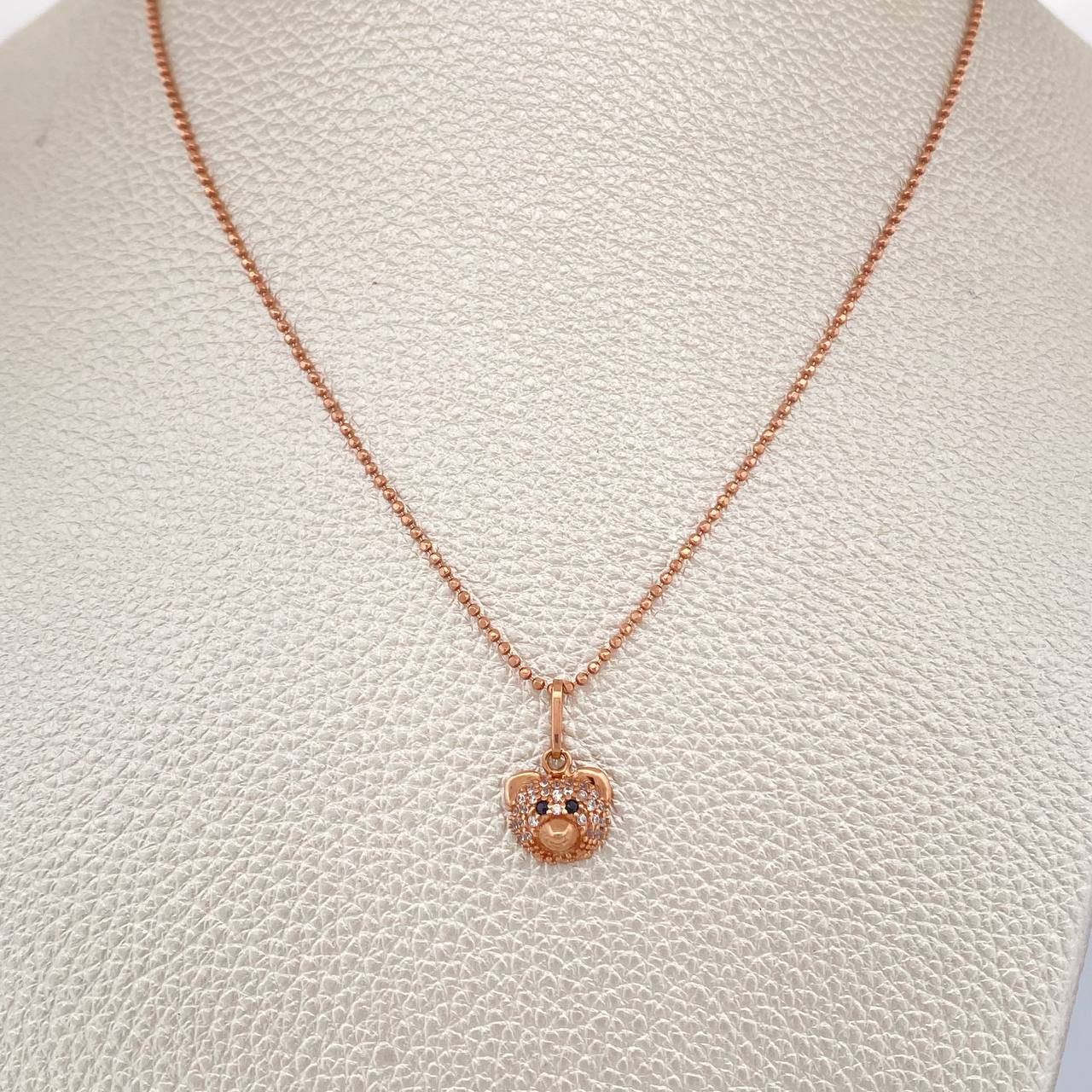 Set Cadena y Dije Militar + Rostro Oso 4.1gr / 19 1/2 in / 1mm Oro Rosa 18K %