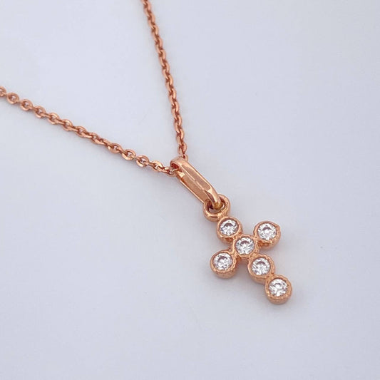 Set Cadena y Dije Aro Seguido + Cruz 2.4gr / 19 1/2 in / 0.15mm Oro Rosa 18K %