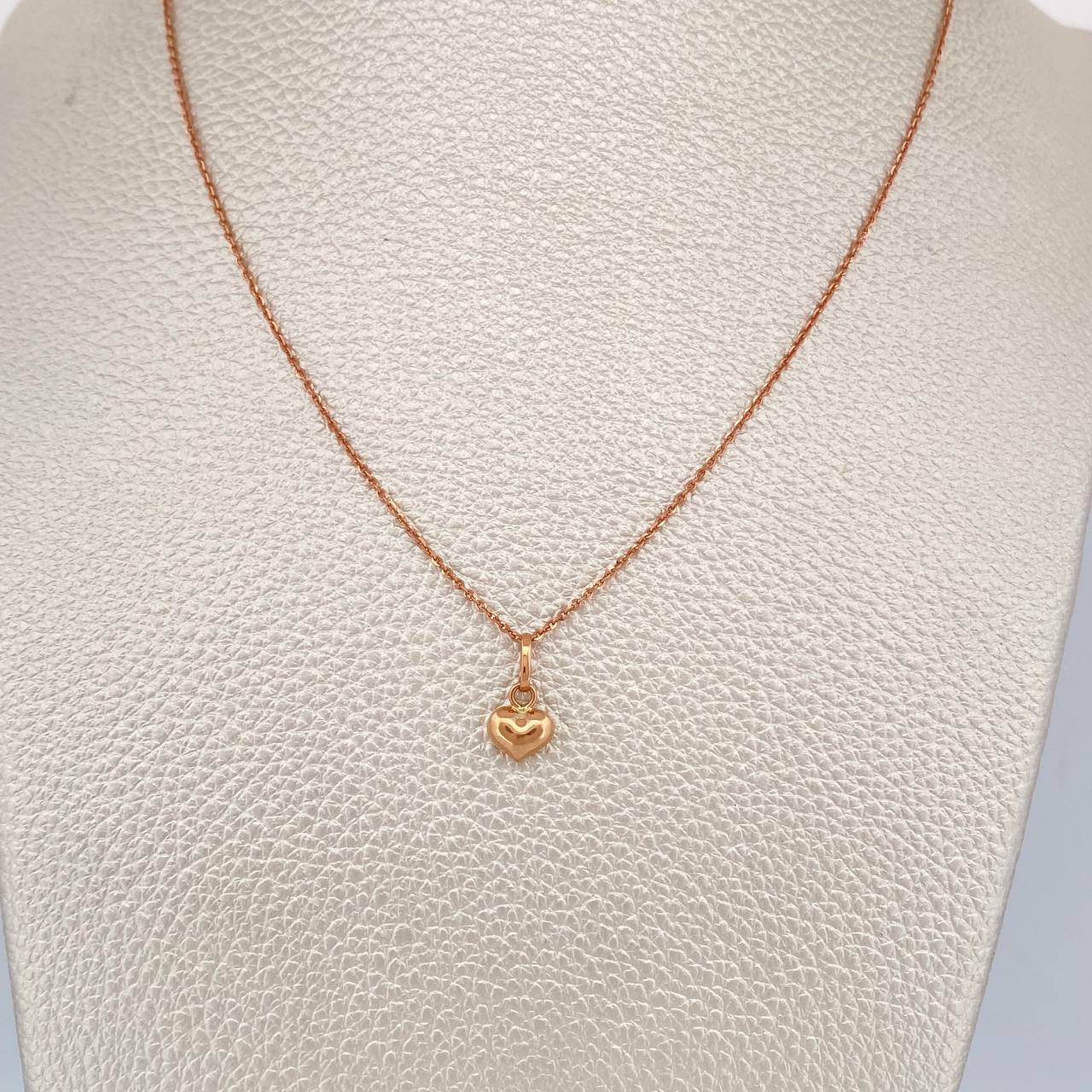 Set Cadena y Dije Aro Seguido + Corazón 2.1gr / 19 1/2 in / 1mm Oro Rosa 18K %