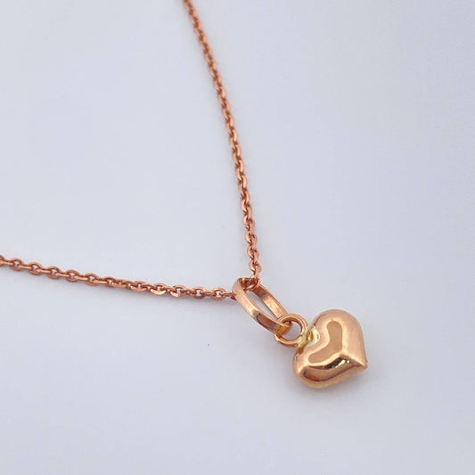 Set Cadena y Dije Aro Seguido + Corazón 2.1gr / 19 1/2 in / 1mm Oro Rosa 18K %