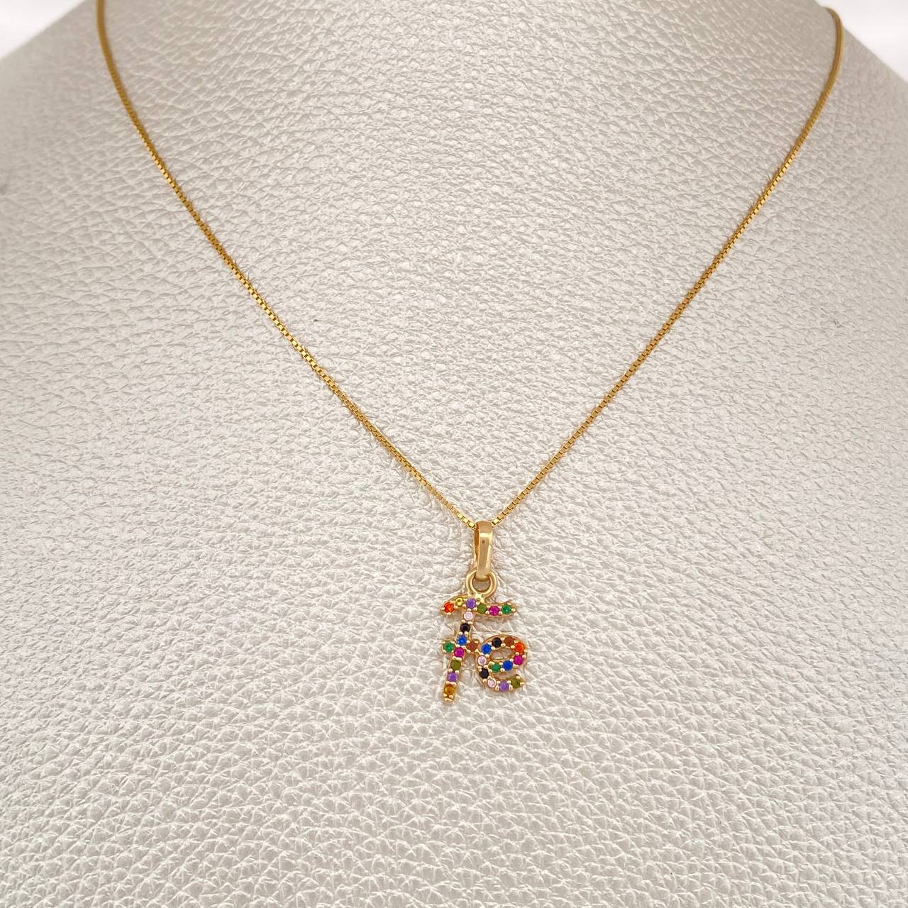 Set Cadena y Dije Veneciana + Fe 2.6gr / 18 1/2 in / 1mm Oro Amarillo 18K %