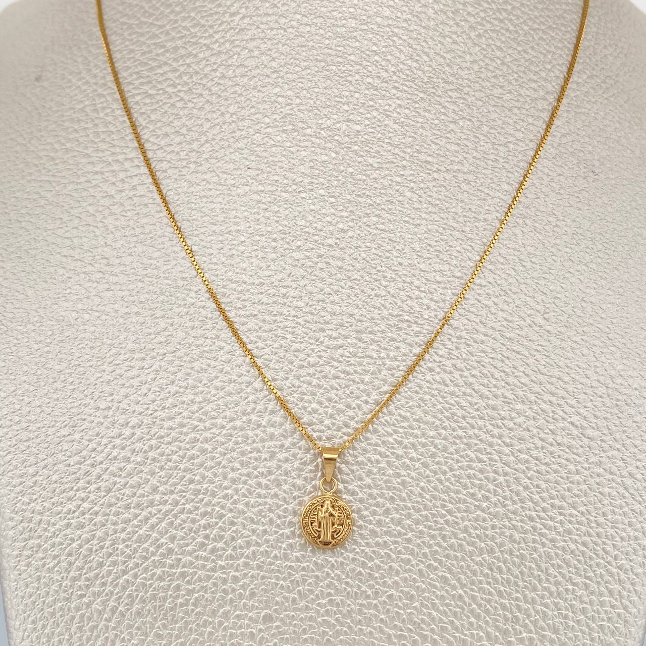Venetian Chain and Pendant Set + Saint Benedict 1.35gr / 15 3/4 in / 1mm 18K Yellow Gold %