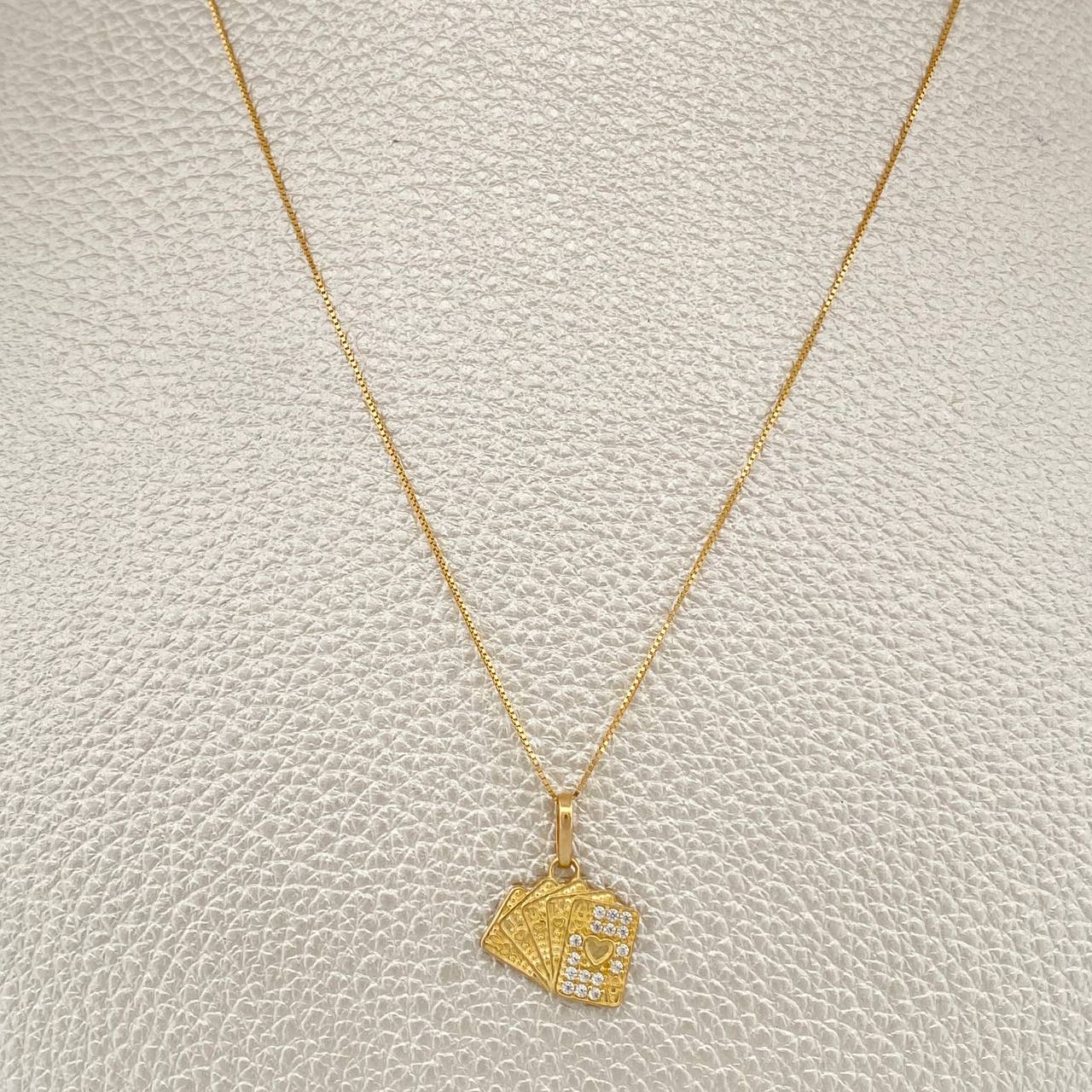 Set Cadena y Dije Veneciana + Cartas Poker 2.3gr / 17 3/4 in / 1mm Oro Amarillo 18K %