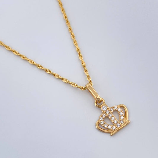 Set Cadena y Dije Lazo + Corona 1.6gr / 17 1/2 in / 1mm Oro Amarillo 18K %
