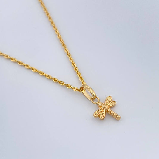 Set Cadena y Dije Lazo + Libelula 1.3gr / 17 3/4 in / 1mm Oro Amarillo 18K %
