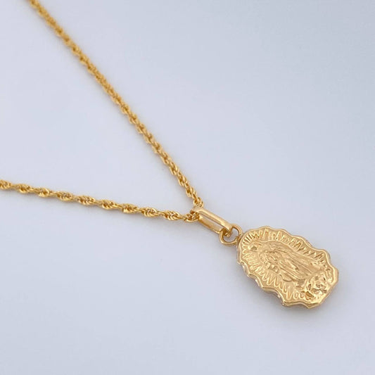 Set Cadena y Dije Lazo + Virgen De Guadalupe 1.5gr / 17 1/2 in / 1mm Oro Amarillo 18K %