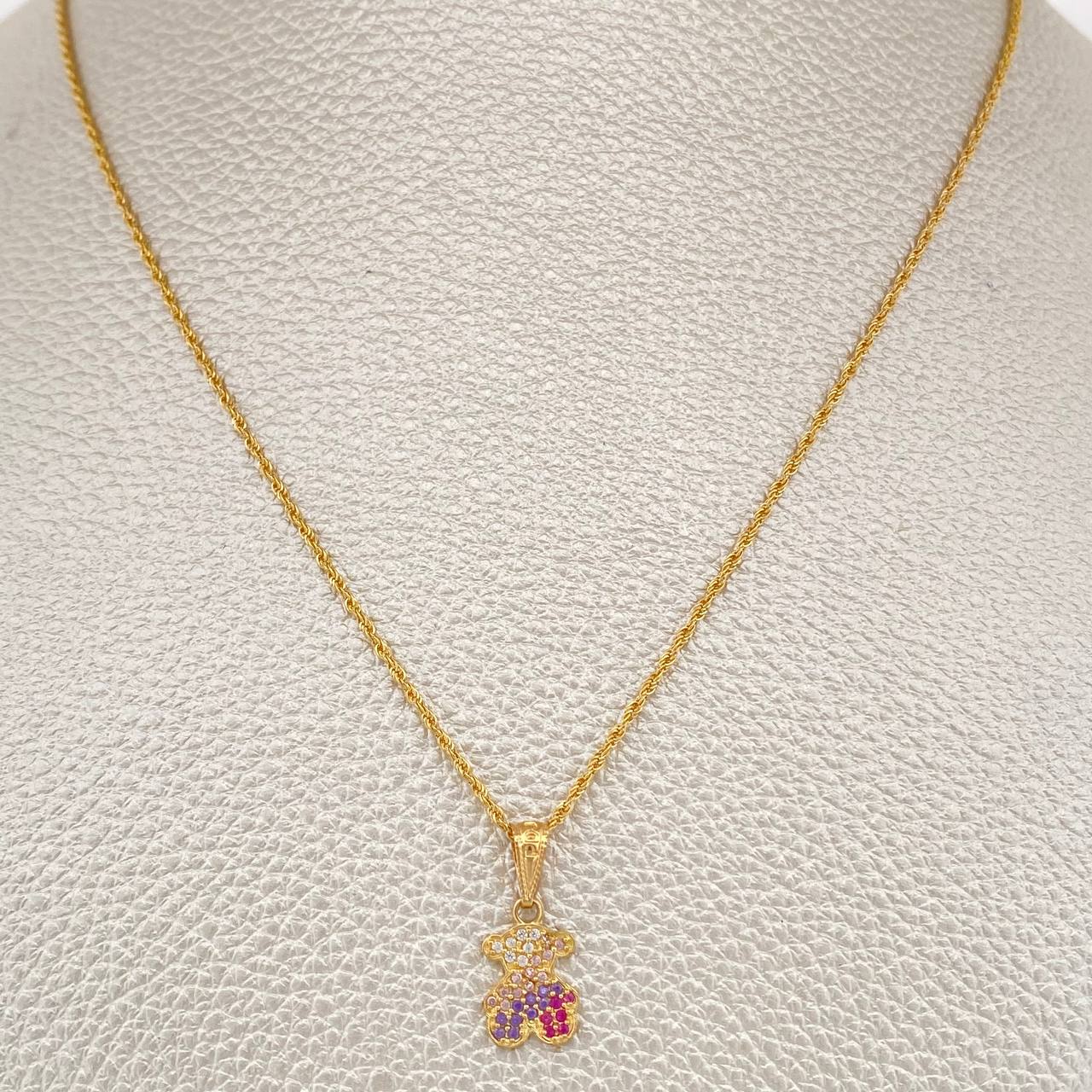 Set Cadena y Dije Lazo + Oso Ts 1.6gr / 17 3/4 in / 1mm Oro Amarillo 18K %