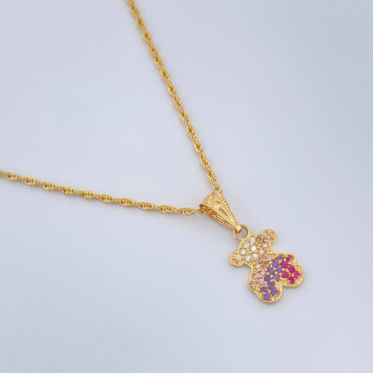 Set Cadena y Dije Lazo + Oso Ts 1.6gr / 17 3/4 in / 1mm Oro Amarillo 18K %