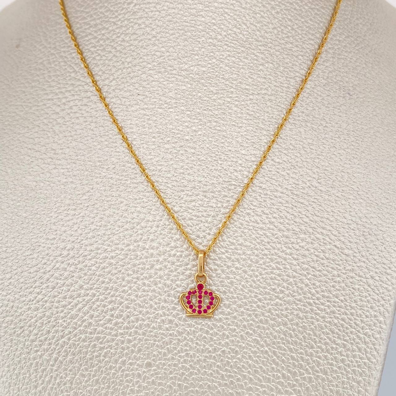 Set Cadena y Dije Lazo + Corona 1.6gr / 17 3/4 in / 1mm Oro Amarillo 18K %