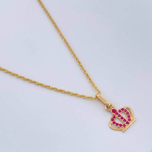 Set Cadena y Dije Lazo + Corona 1.6gr / 17 3/4 in / 1mm Oro Amarillo 18K %