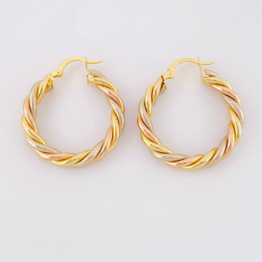 Matte Braided Hoop Earrings 3.8g / 1 1/2 in Three 18K Golds