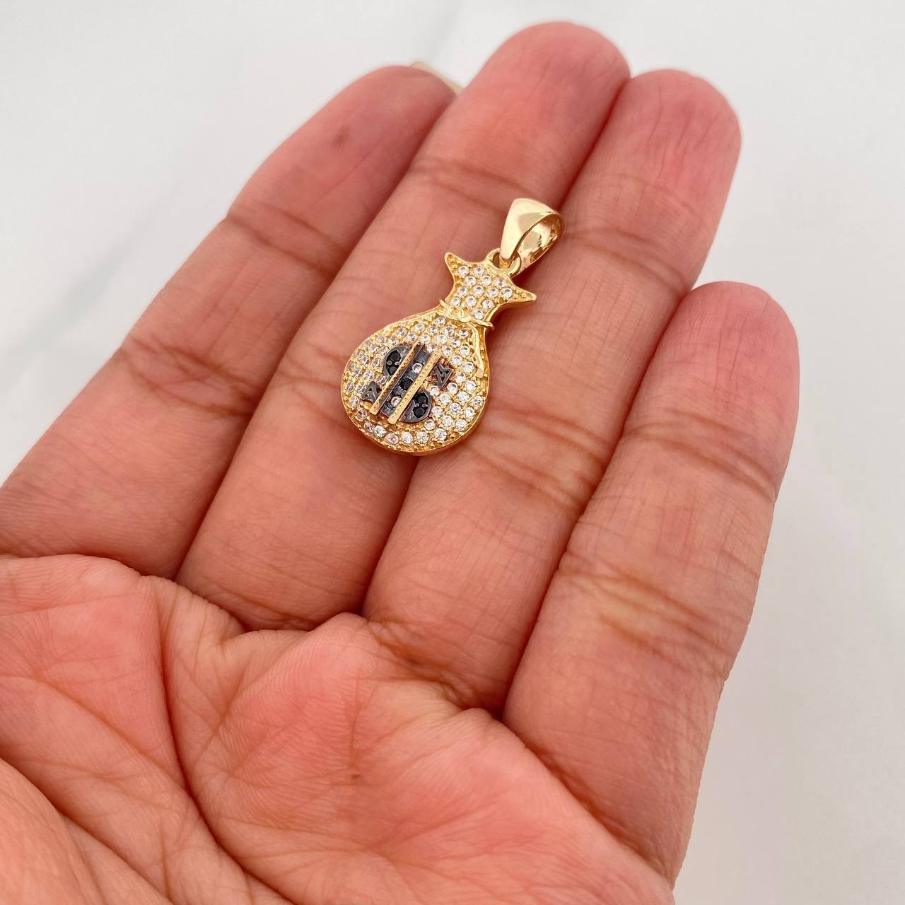Pendant Money Bag 2.3 g / 1 in Two-Tone Black Yellow 18K Gold