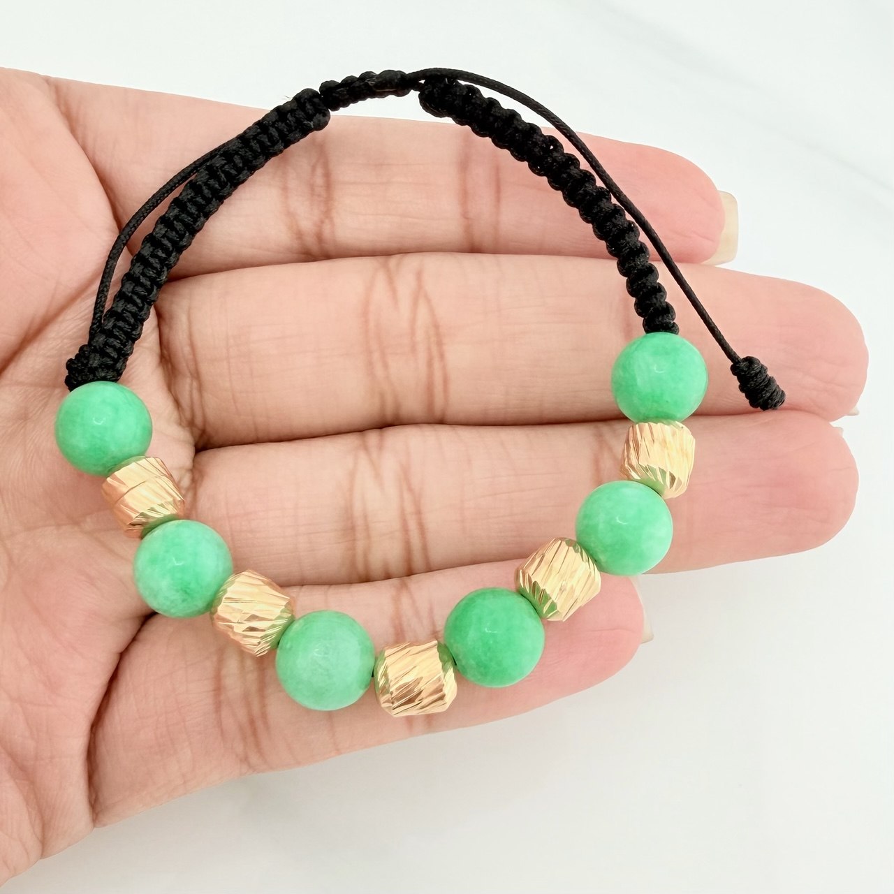 Black Woven Bracelet Rough Emerald 6 Units / 6Mm 18K Yellow Gold