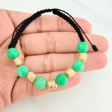 Black Woven Bracelet Rough Emerald 6 Units / 6Mm 18K Yellow Gold