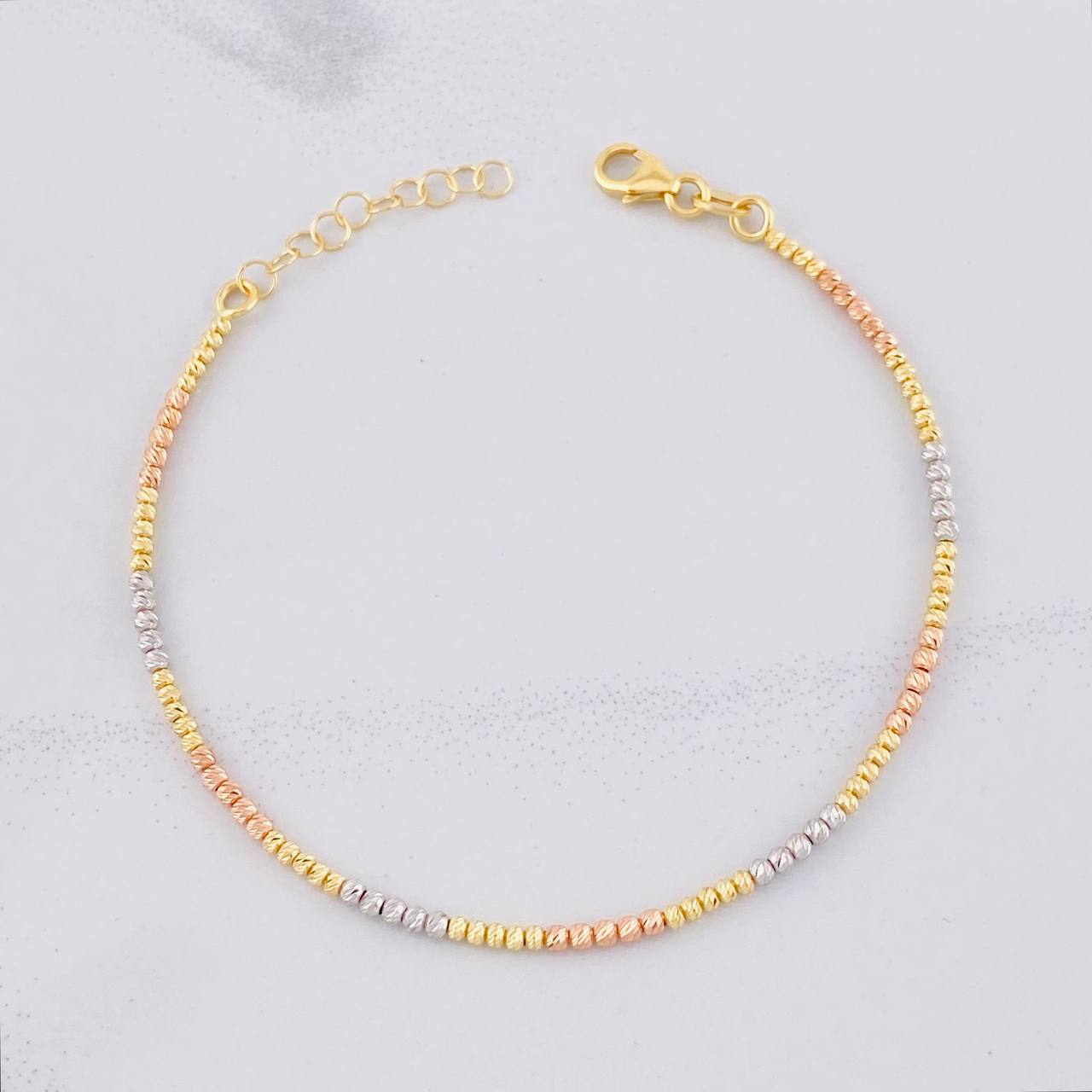 Modular Military Diamond Cut Bracelet 4.05g / 8 in - 7 in / 2mm Three Golds 18K