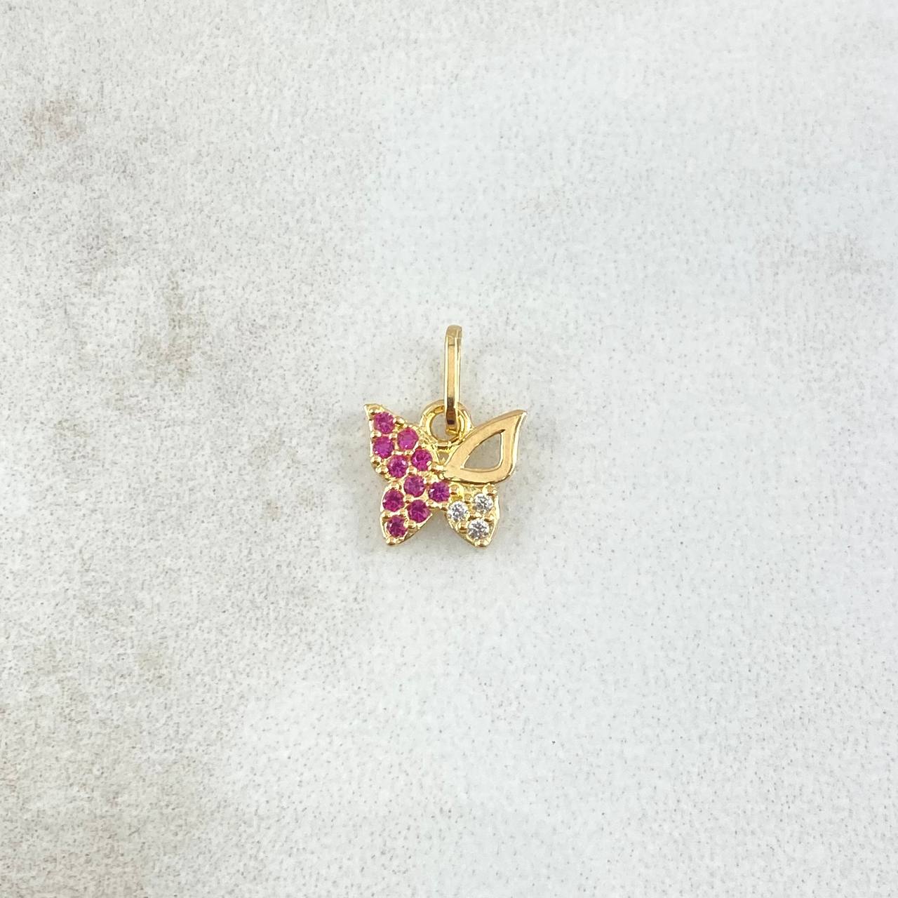 Dije Mariposa Parcial 0.4gr / 1cm / Circones Blancos Fucsia Oro Amarillo 18K